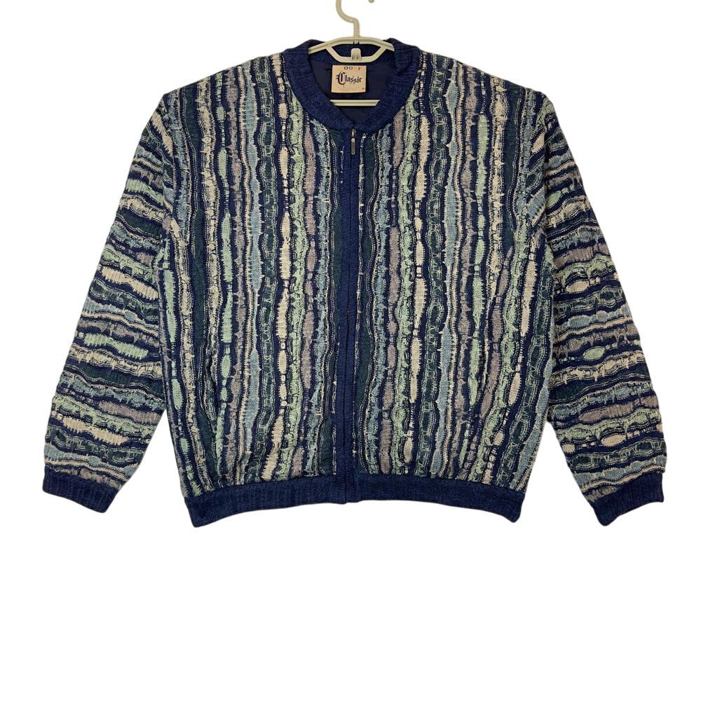 Vintage 90s‎ COOGI Australia Men's SweaterJacket Zipper Multicolor sz Medium Y2K
